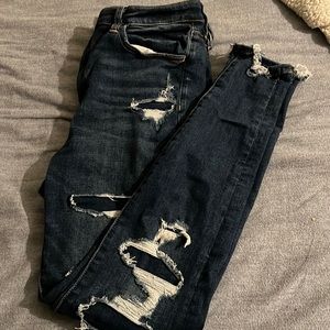 American eagle super hi rise patched jeggings